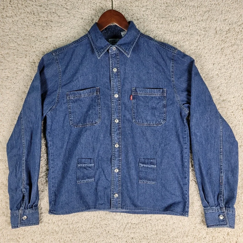 Levi's Denim Chore Shirt Men's Medium Blue 4-Pocket Cotton Button-Up Long Sleeve